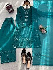 Beautiful Designer Natural Crepe Thread Work Suit