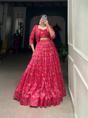 Beautiful Traditional Tasar Silk Floral Printed Lehenga With Koti