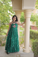 Navratri Special Georgette Laheriya Printed With Kutchi Patchwork Gown