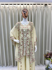 Indo Western Georgette Sequence Embroidery Work Kurta Palazzo With Shrug