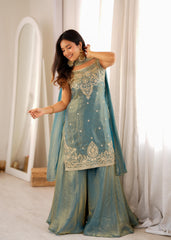 Party-wear Fendy Silk Embroidery Sequence & Zari Work Sharara