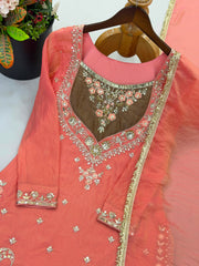 Party-wear Moss Embroidery Sequence Work Suit