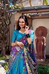 Beautiful Traditional Tussar Silk kalamkari With Foil Work Lehenga Choli