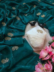 Beautiful Fendy Chiffon Silk Siroski & Val Moti Heart Cutwork Border Saree