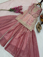 Partywear Fendy Crush Embroidery Sequence Work Top Palazzo Set