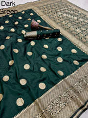 Beautiful Banarasi Gold Zari Design & Weaving Pallu Border Saree