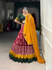 Adorable Tusser Silk Printed With Foil Work Lehenga Choli