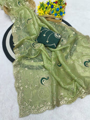 Beautiful Gold Crush Multi Coding Embroidery Work Designer Saree