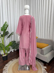 Elegant Natural Crep Thread Sequence Work Suit