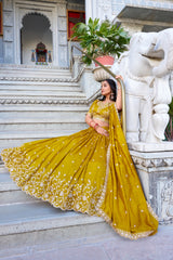 Beautiful Mustered Yellow Vichitra Silk Lehenga Choli