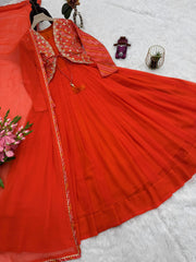 Designer Party Wear Bandhni Silk Embroidery Sequins & Codding Work Gown