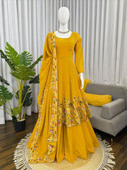 Beautiful Designer Crunchy Silk Anarkali With Palazzo Set