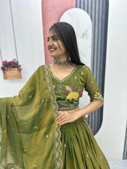 Beautiful Shimmer Embroidery Thread Lehenga With stitched Blouse