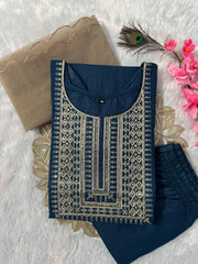 Beautiful Slub Cotton With Embroidery & Sequence Work Dress