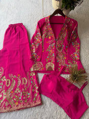 Party-wear Designer Chinon Silk Sequence Embroidery Work 3 Piece Set