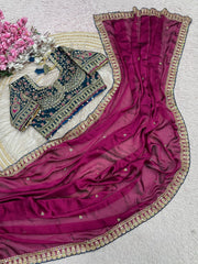 Party-wear Rangoli Silk Sequence Coding Embroidery Work Saree With Stitched Blouse