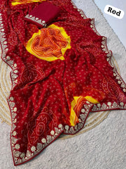 Beautiful Soft Georgette Bandhej With Gotapatti Sequence Coding Saree