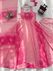 Pretty Pink Georgette With Digital Printed Gown