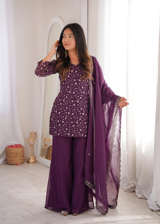 Party-wear Crunchy Silk Embroidery Sequence Work Sharara
