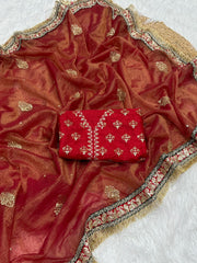 Festive Special Shimmery Tissue Embroidery Work Saree