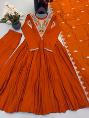 Women’s Ethnic Roman Silk Embroidery Sequence Work Gown
