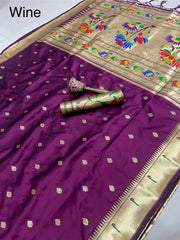 Beautiful Soft Gold Zari Kanchivaram Paithani Silk Saree