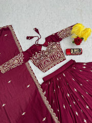 Festival Special Vichitra Silk Embroidery Sequence Work Lehenga With Stitched Blouse
