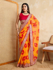 Party-wear Soft Georgette Bandhej Printed Saree