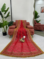 Extraordinary Red Beautiful Designer Thread & Sequence Work Organza Silk Saree