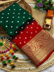 Beautiful Cotton Silk Kanjivaram Bandhani Saree