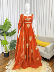 Elegant Fendy Silk Thread Sequence Work Gown