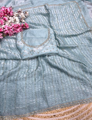 Party-wear Space Silk Beads With Siroski Zarkan Diamond Work Saree