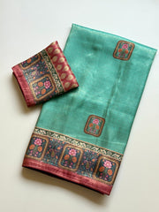 Beautiful Zari Jacquard Weaving Digital Printed Saree