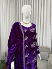Elegant Ethnic Viscose Velvet Thread & Sequence Work Suit