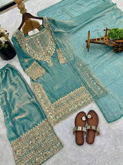 Party-wear Fendy Silk Embroidery Sequence Work Salwar Suit