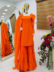 Party-wear Georgette Lace Work Top Palazzo & Dupatta Set