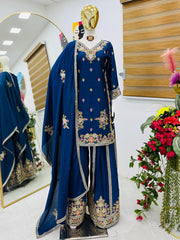 Party-wear Chinon Silk Coding Sequence Embroidery Work Sharara