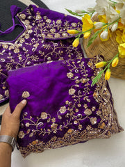 Beautiful Space Silk With Beautiful Original Golden Beads Work Saree With Stitched Blouse