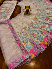 Party-wear Organza Silk Embroidery Sequence Work Lehenga Choli