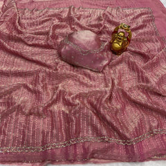 Party-wear Fendy Satin Bead & Handwork With Zarkhan Border Saree