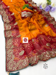 Beautiful Georgette Bandhej Printed Work Saree