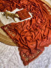 Party-wear Double Shade Crush Silk Cutdana Border Work Saree