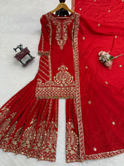 Elegant Designer Chinon Silk Thread With Sequence Work Suit