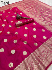 Beautiful Banarasi Gold Zari Design & Weaving Pallu Border Saree