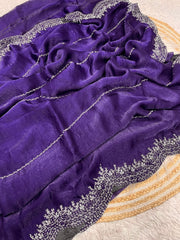 Beautiful Fandy Chiffon Two Tone Blooming & With Zarkhan Work Saree