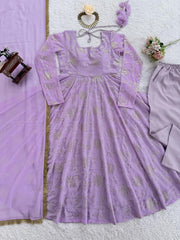 Ethnic Style Lavender Colour Georgette Foil Work Gown