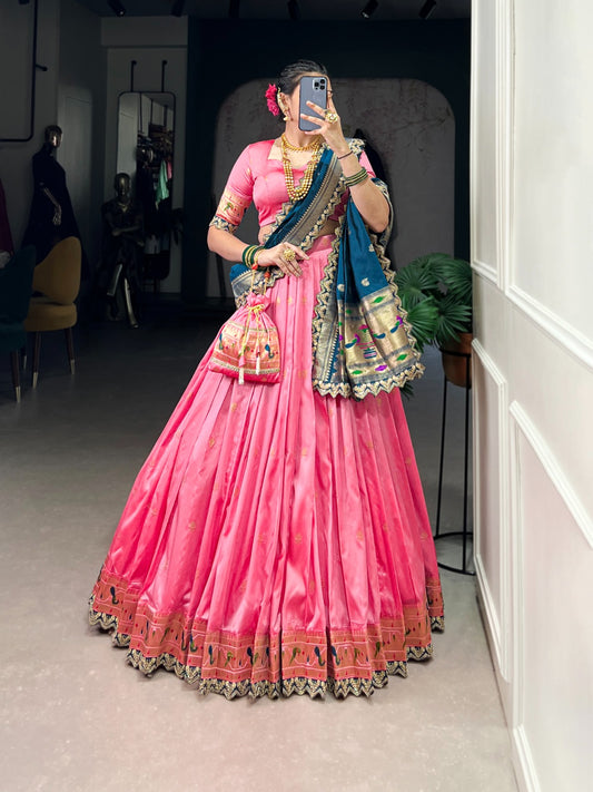 Designer Pathani Jacquard Silk Embroidery Border Work Lehenga choli
