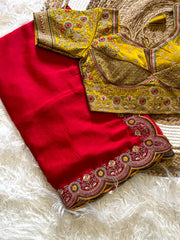 Party-wear Rangoli Silk Zari & Thread Embroidery Work Saree