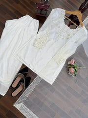 Beautiful White Elegance Natural Crepe Thread With Sequence Work Sharara
