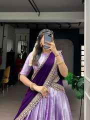 Beautiful Lavender Jacquard Silk Weaving Work Lehenga Choli